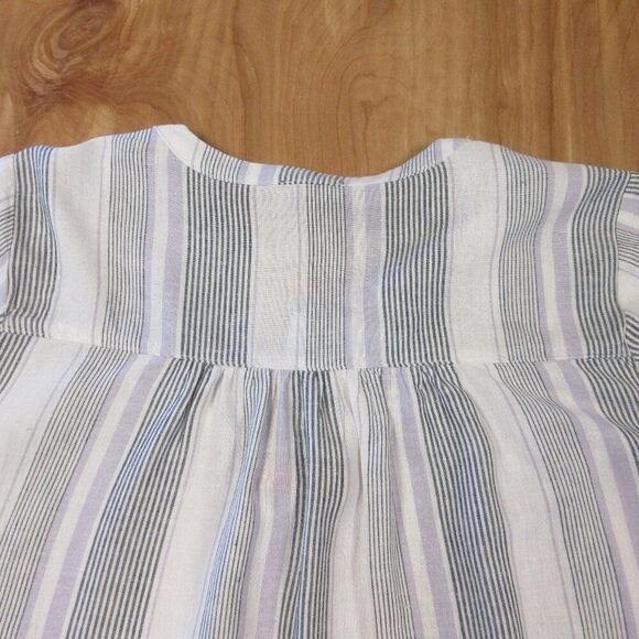 SPLENDID Linen Blend V-Neck Blouse Size M Grey Purple White Strip Top Shirt NWT - Picture 12 of 16